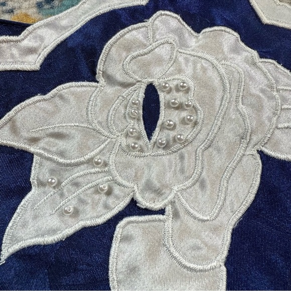 Vintage 80s Victoria’s Secret Royal Blue Floral Satin Flared Slip Dress - Picture 6 of 9